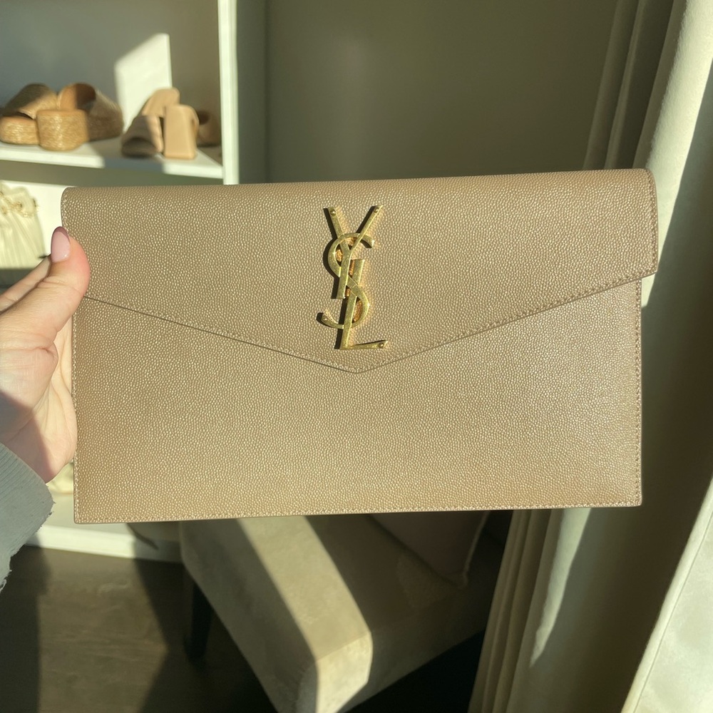 Saint Laurent Uptown Pouch in Grain De Poudre Embossed Leather (Taupe)